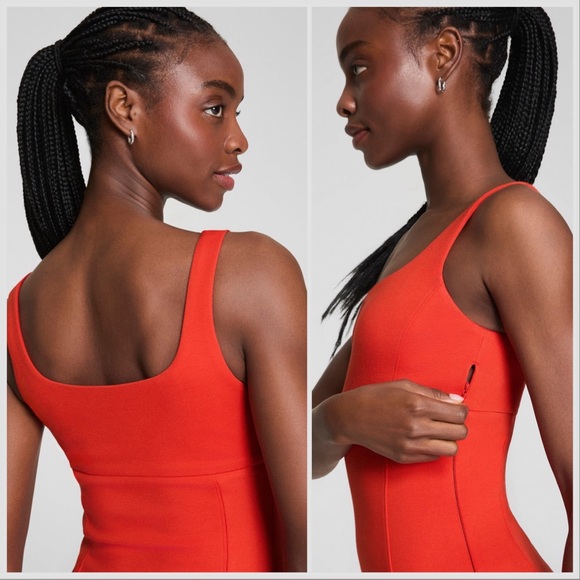 NWOT Spanx Ponte Midi Tank Dress Classic Sleeveless Shapewear Poppy Red Sz S - Picture 2 of 15